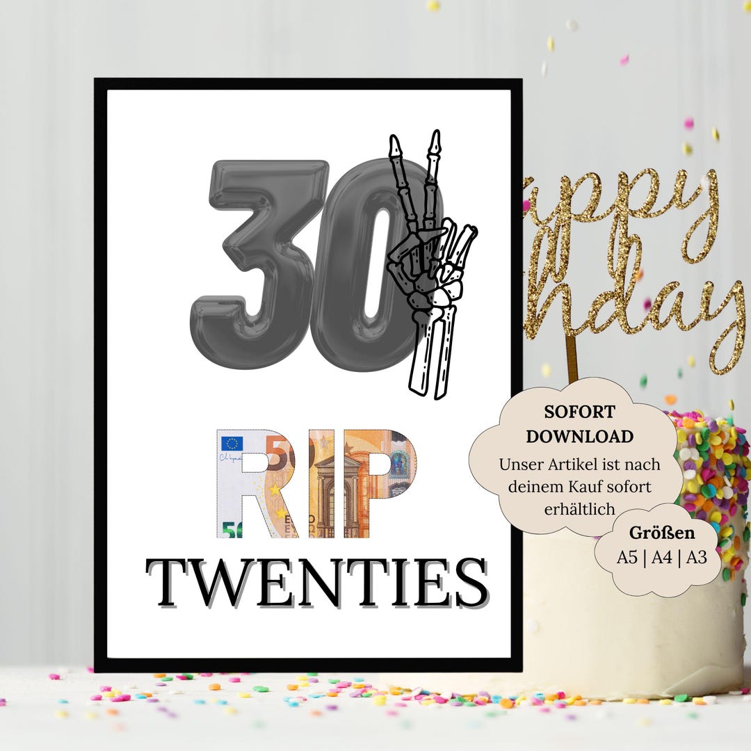 Printble Rip Large Money Gift for a 30th Birthday | Printable RIP Twenties Gift | Birthday ...