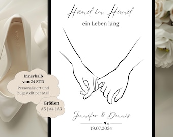 Cadeau de mariage personnalisé avec noms et date | Cadeau pour les mariés | Cadeau de mariage personnalisé | Affiche de mariage réalisée à la main