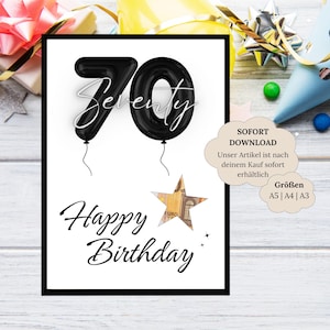 Regalo de dinero para el 70 cumpleaños | Globos de regalo abuela y abuelo | Regalo de cumpleaños para imprimir | idea de regalo creativo para mujer o hombre
