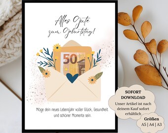 Cash gift for a birthday | Gift certificate for money | Birthday gift for women/men | Last-minute gift | Printable gift certificate template