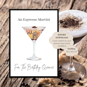 Espresso Martini | Geschenk beste Freundin | Geldgeschenk Geburtstag | Last-Minute Geschenk | Martini Glas | Geburtstagsgeschenk Frau