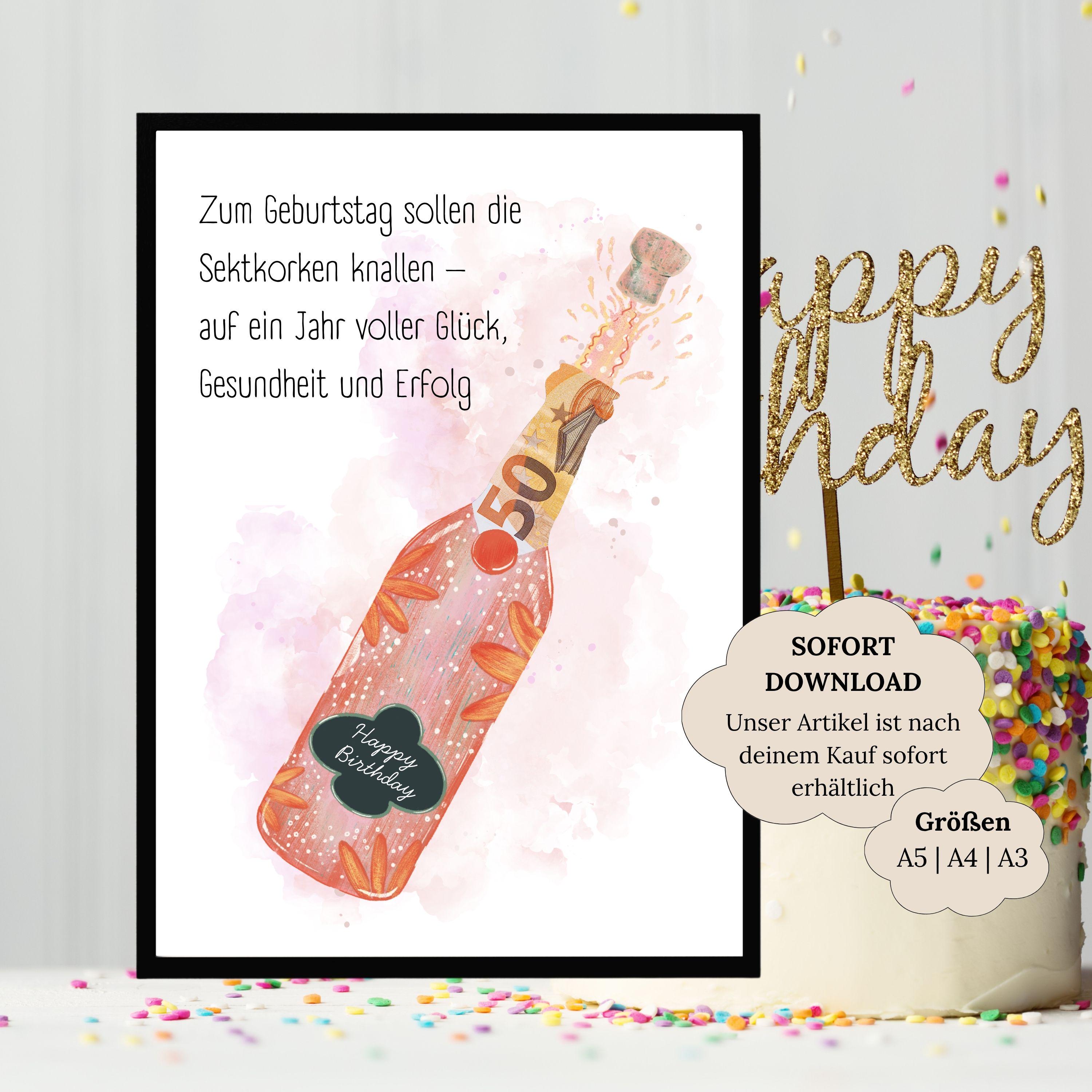 Geburtstagsgeschenk Frau Freundin | Geldgeschenk Geburtstag Sektflasche | Kreatives Geschenk Geld Party | Geschenkidee zum Ausdrucken