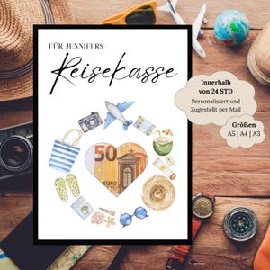Regalo di denaro per il fondo di viaggio per il compleanno | Regalo di viaggio Avventura | fondo vacanze viaggio nel mondo | buono viaggio personalizzato per la stampa