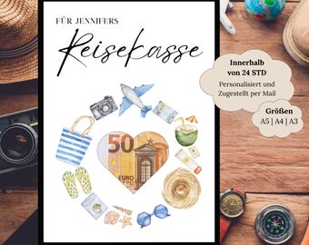 Travel fund money gift for birthday | Travel gift adventure | Vacation fund world trip | Travel voucher personalized to print