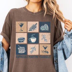 Espresso Martini Womens Cocktail Shirt, Oversized Martini Tee, Unisex Garment-Dyed T-shirt, Cocktail Lover Gift, Graphic Tee for Martini