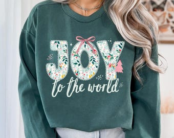 Comfort Colors Christian Christmas sweatshirt, Jesus Christmas sweatshirt, Religious gift for women, Joy to the world holiday sweater