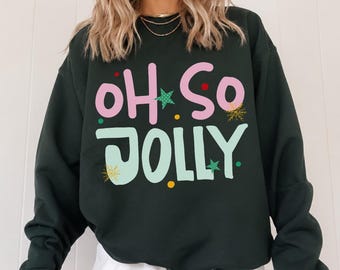 Sudadera navideña muy alegre, sudadera preppy de cuello redondo para mujer.