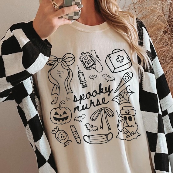 Comfort Colors Halloween nurse shirt, Cute ghost tee for registered nurse, Fall coquette nurse