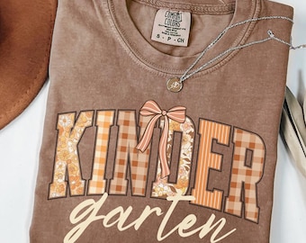 Comfort Colors Kindergarten teacher fall shirt, Cute teacher tee for fall, Back to school teacher shirt