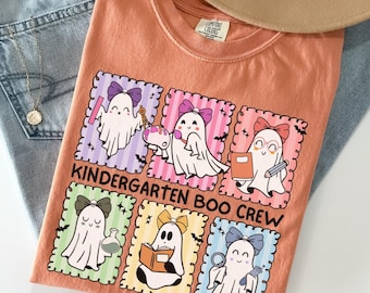 Halloween Kindergarten teacher team Comfort Colors shirt, Halloween teacher shirt, Funny Halloween group shirts for teacher