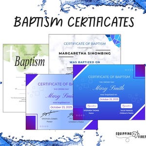 Certificados de bautismo 8,5" x 11" (1) y 11" x 8,5" (3 variaciones).