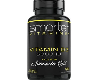 SmarterVitamins ·Vitamin D3 5000 IU in Avocado Oil 125mcg · 90 Mini Sofgels Per Bottle · Made in USA