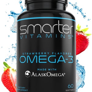 Smarter Omega-3 Fish Oil, Strawberry Flavor, Burpless, Tasteless, 2000mg, DHA EPA Triple Strength Brain and Joint Support, With AlaskOmega®