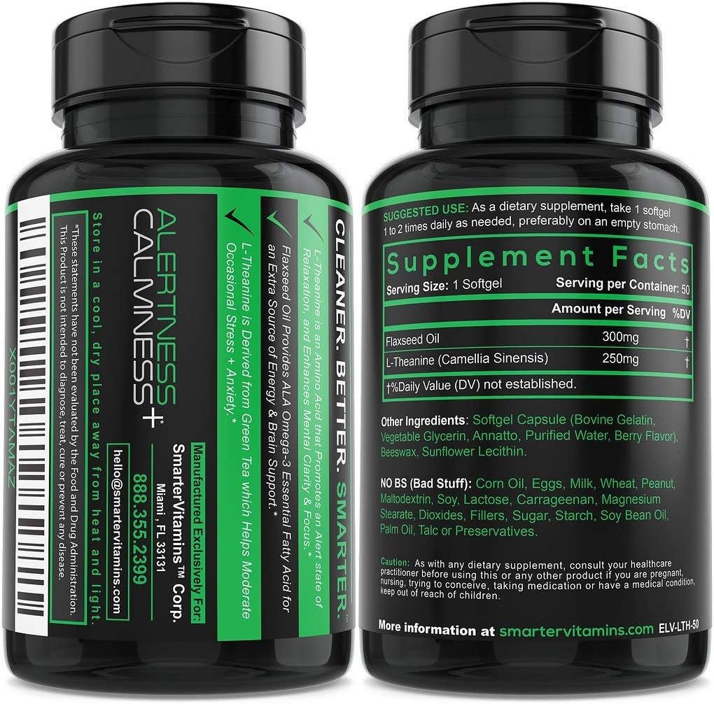 Smartervitamins L-theanine 250mg Supplement for Relaxation