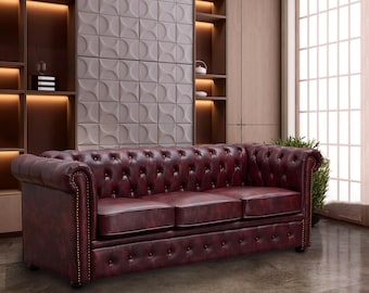 Chesterfield ox red three seater sofa faux leather sofa set suites settee 3 antique  brown black