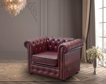 Chesterfield ox red single sofa faux leather sofa set suites settee seater armchair brown