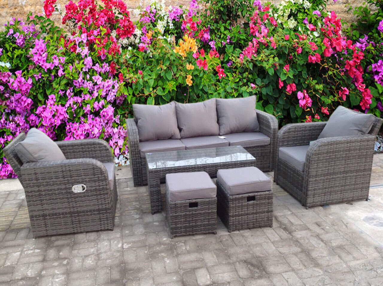 Rattan reclining garden armchairs discount