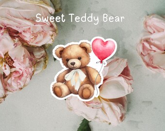 Teddy Bear Sticker, Valentines Sticker, Vinyl Kindle Sticker, Vintage Bear, Holographic Waterproof Sticker, Bookish Sticker Gift