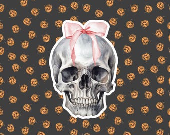 Skull Sticker, Halloween Sticker, Coquette Sticker for Water Bottle, Halloween Sticker for Kindle, Laptop Decal, Spooky, Halloween Coquette