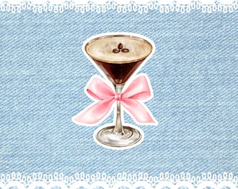 Espresso Martini Sticker, Kindle Decoration, Bachelorette Party Favor, Coquette Bow, Christmas Gift, Planner Sticker