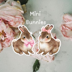 Kokette Häschenaufkleber, niedlicher Osterhase mit rosa Bögen, Häschenaufkleber-Set, Kindle Aufkleber, Kokette Aufkleber, wasserdichter Aufkleber