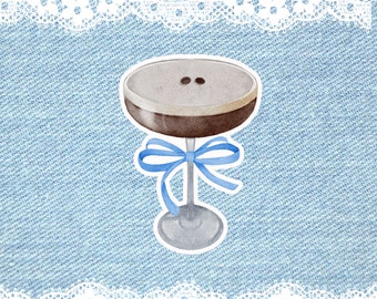 Espresso Martini Sticker, Blue Bow, Waterproof Vinyl