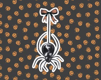 Halloween Spider Sticker: Coquette Bow, Waterproof Vinyl Decal