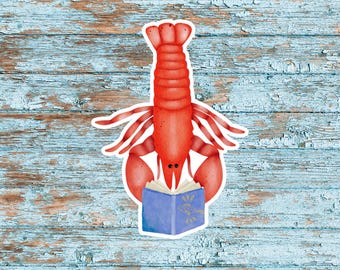 Literary Lobster Sticker: Bookish Sea Creature Vinyl Decal
