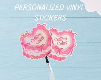 Custom Heart Cake Sticker, Personalized Cake Sticker, Wedding Stickers, Baby Announcements, Quote Sticker, Name Sticker, Waterproof Sticker
