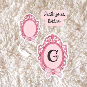 Coquette Monogram Sticker, Pink Bow Sticker for Kindle, Laptop Sticker, Initial Sticker, Waterproof Sticker, Monogrammed Sticker Gift