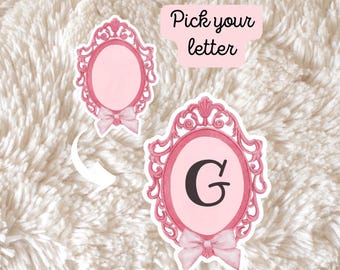 Custom Sticker, Pink Bow Monogram, Coquette Waterproof Laptop Decal