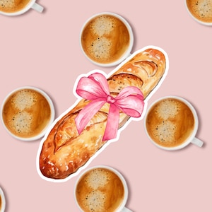 Sticker baguette baguette, vinyle autocollant, noeud rose et papier collant pâtissier, sticker pâtisserie, autocollant Kindle, autocollant coquette, autocollant imperméable à l'eau