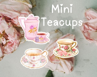Teacup Vinyl Sticker, Coquette Tea Set For Kindle, Waterproof Mini Sticker Pack For Water Bottle and Laptop