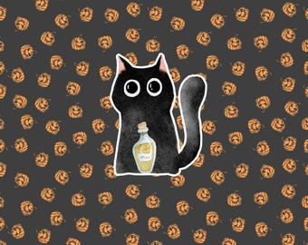 Halloween Sticker, Black Cat Vinyl Sticker, Halloween Coquette, Kindle Sticker, Holographic Sticker, Cat Lover Gift, Waterproof Sticker
