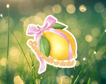 Sweet With A Twist Sticker, Sparkly Lemon Sticker for Kindle, Waterproof Sticker, Coquette Bow Sticker, Gift for Her, Funny Sticker