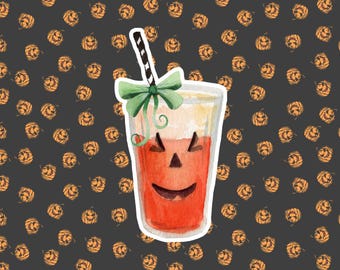 Pumpkin Coffee Sticker, Halloween Coffee with Green Bow Sticker, Coffee Vinyl Sticker, Coffee Sticker, Kindle Sticker, Coffee Lover Sticker