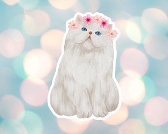 Cat Vinyl Sticker, Flower Cat Sticker, Coquette Sticker, Girly Sticker, Kindle Sticker, Cat Lover