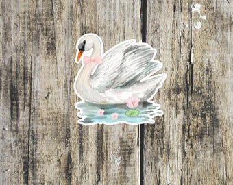 Coquette Swan Sticker, Pink Bow, Waterproof Vinyl Decal