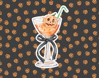 Pumpkin Martini Sticker, Halloween Sticker, Coquette Sticker, Halloween Sticker for Kindle, Black Bow Sticker, Spider Sticker, Scary Decal