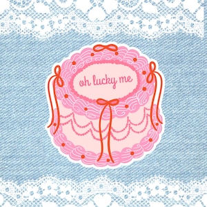 Lucky Me Sticker, Coquette Cake Sticker, Kindle Sticker, Coquette Sticker, Vintage Cake Sticker, Waterproof Cake Stickers, Pretty Cake Decal