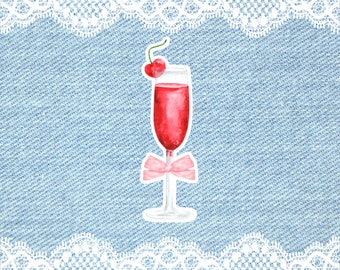 Cocktail Vinyl Sticker, Cherry Coquette Sticker, Waterproof Sticker, Laptop Sticker, Water Bottle Sticker