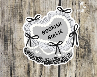 Bookish Girlie Cake Sticker, Coquette Laptop Decal