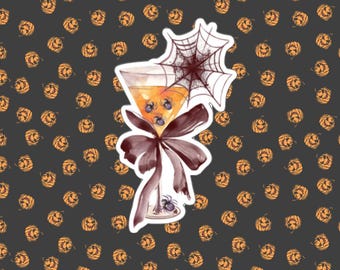Halloween Martini Sticker: Coquette Spider, Black Bow - Waterproof
