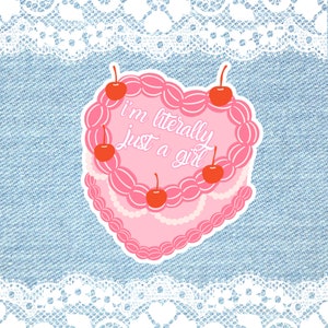 Coquette Cake Sticker, Heart Cake Sticker, Just a Girl Sticker, Pink Cake Sticker, Kindle Sticker, Laptop Decal, Waterproof Sticker