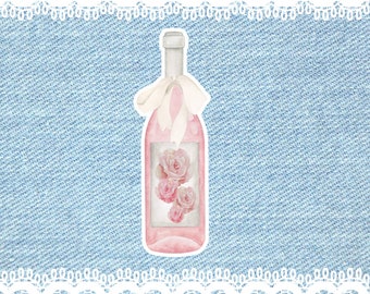 Champagne Sticker, Rose Sticker, Coquette Party Sticker, Pink Champagne Sticker, Kindle Sticker, Bottle Decal, Waterproof Decal