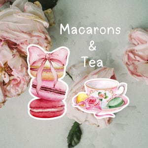 Mini Macaron Aufkleber, Bäckerei Aufkleber, Kokette Gebäck Aufkleber Set, Junk Journal und Scrapbooking Aufkleber, Tea Time Vinyl Aufkleber