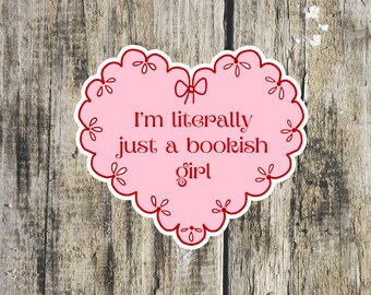Leesgrage sticker, stemmingssticker, roze coquette hartsticker, Kindle-sticker, leuke sticker, waterdichte sticker, leesgrage hartsticker