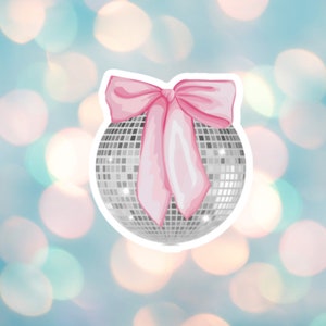 Disco Ball Sticker, Pink Bow Sticker, Kindle Sticker, Laptop Decal, Disco Sticky, Coquette Disco Sticker, Vinyl Sticker, Girly Sticker