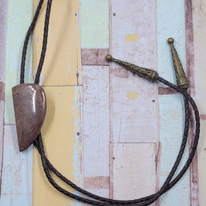 Western Bolo Tie - Genuine Leather and Natural Jasper Stone with Golden Tips
