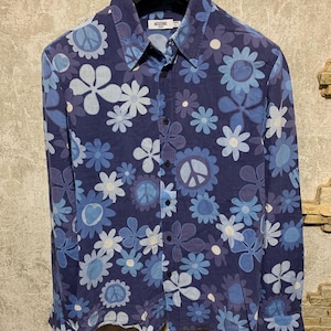 Vintage Moschino Jeans Flowers Print Hawaii Button Shirt Size L